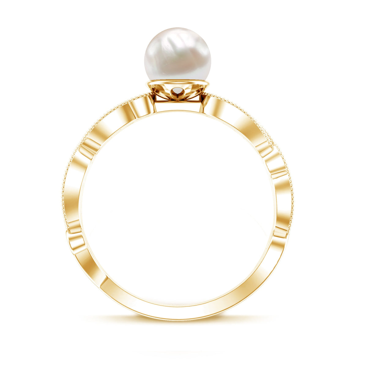 Vintage-style Rosec Jewels 2 Carat freshwater pearl engagement ring with diamond accent, featuring intricate metalwork and elegant design.