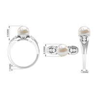 Freshwater pearl solitaire ring with diamond side stones by Rosec Jewels, showcasing the elegant ring design and sparkling accents.