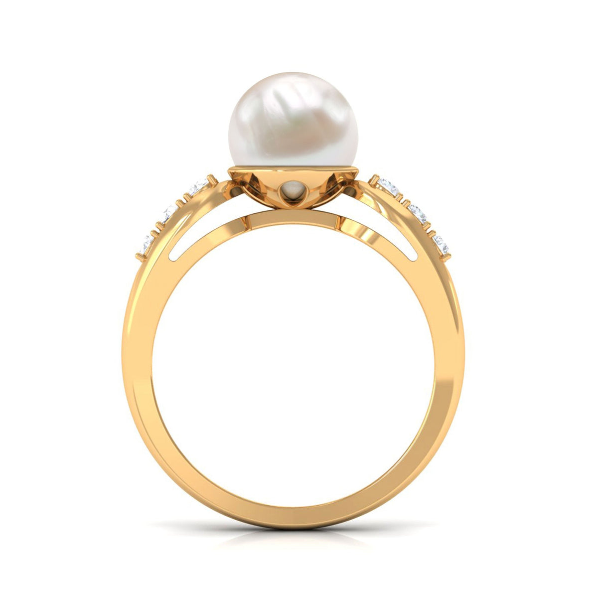 Freshwater pearl solitaire ring with diamond side stones from Rosec Jewels, showcasing a elegant ring design with detailed craftsmanship.