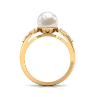 Freshwater pearl solitaire ring with diamond side stones from Rosec Jewels, showcasing a elegant ring design with detailed craftsmanship.