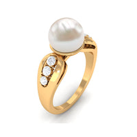 Freshwater pearl solitaire ring by Rosec Jewels featuring diamond side stones, elegant ring with a central pearl and sparkling accents.