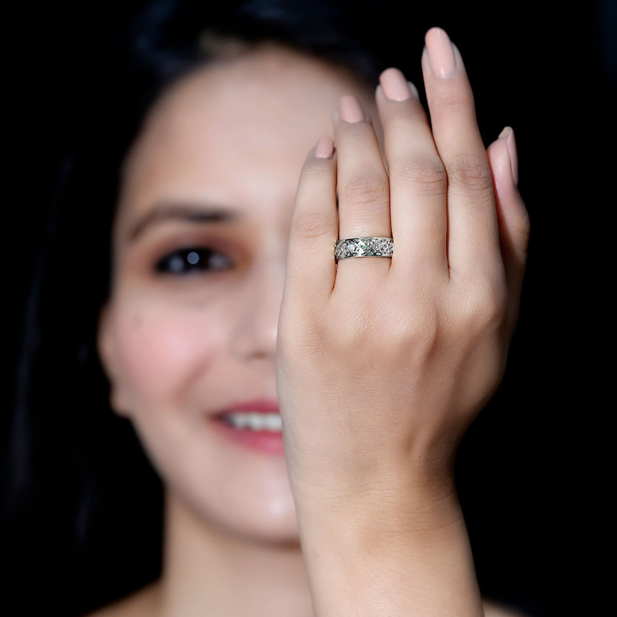 Bezel Set Round Diamond Filigree Ring