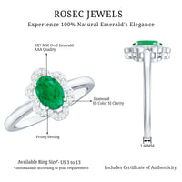 Natural 5X7mm Oval Emerald Engagement Ring with Diamond
