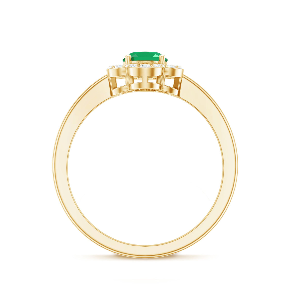 Natural 5X7mm Oval Emerald Engagement Ring with Diamond