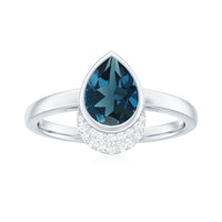 Genuine London Blue Topaz Diamond Engagement Ring in Bezel Setting