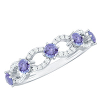 Silver tanzanite and diamond half eternity ring for women by Rosec Jewels, featuring alternating gemstones and elegant design.