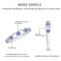 Rosec Jewels real Tanzanite diamond half eternity ring for women with sparkling blue gemstones and elegant band design.