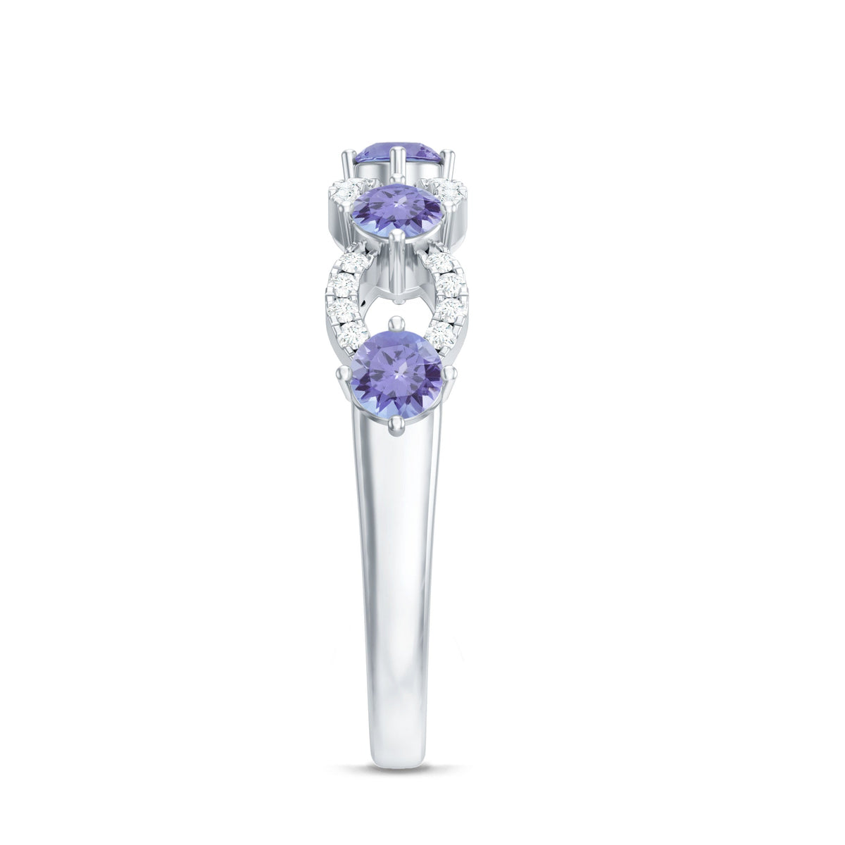 Real Tanzanite and diamond half eternity ring for women by Rosec Jewels, featuring a band with alternating tanzanite and diamond stones.