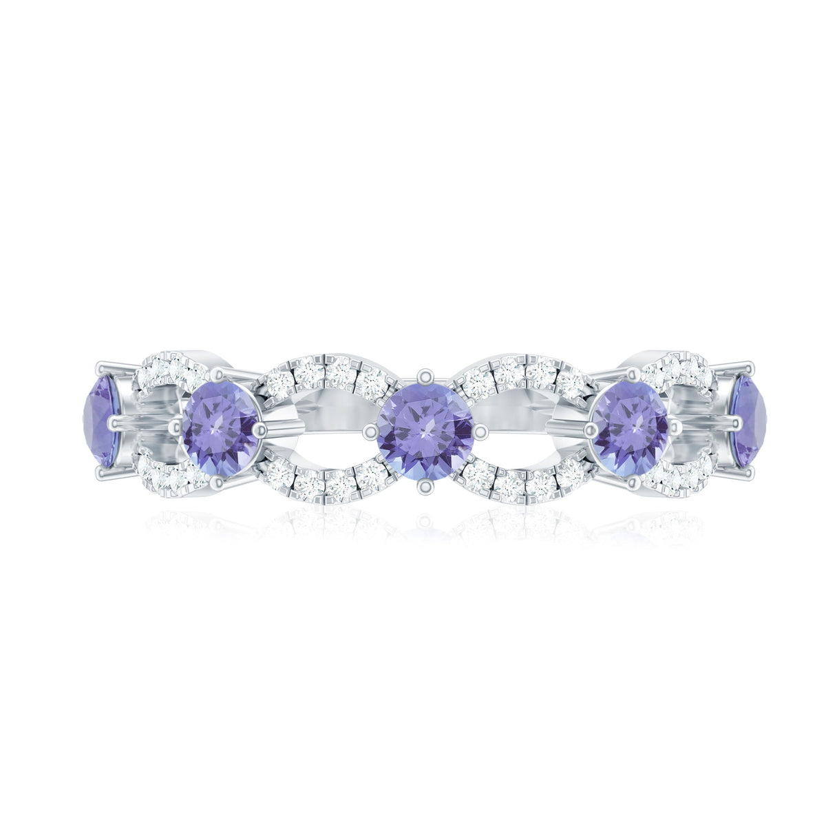 Real Tanzanite and diamond half eternity ring for women by Rosec Jewels, showcasing a band with alternating gemstones.