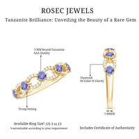 Real Tanzanite and diamond half eternity ring for women by Rosec Jewels, featuring a band with alternating gemstones.