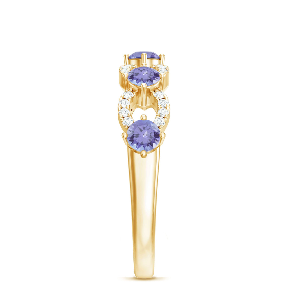 Real Tanzanite diamond half eternity ring for women by Rosec Jewels, showcasing sparkling tanzanite and diamond accents in a sleek band.