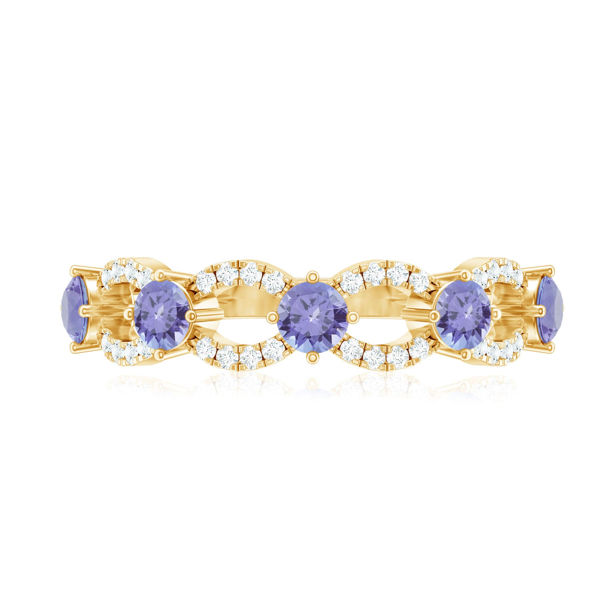 Real Tanzanite diamond half eternity ring for women by Rosec Jewels, featuring a band of sparkling Tanzanite and diamond accents.
