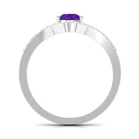 Pear-shaped 1-carat amethyst chevron engagement ring with diamond accents by Rosec Jewels, featuring intricate design and sparkling stones.