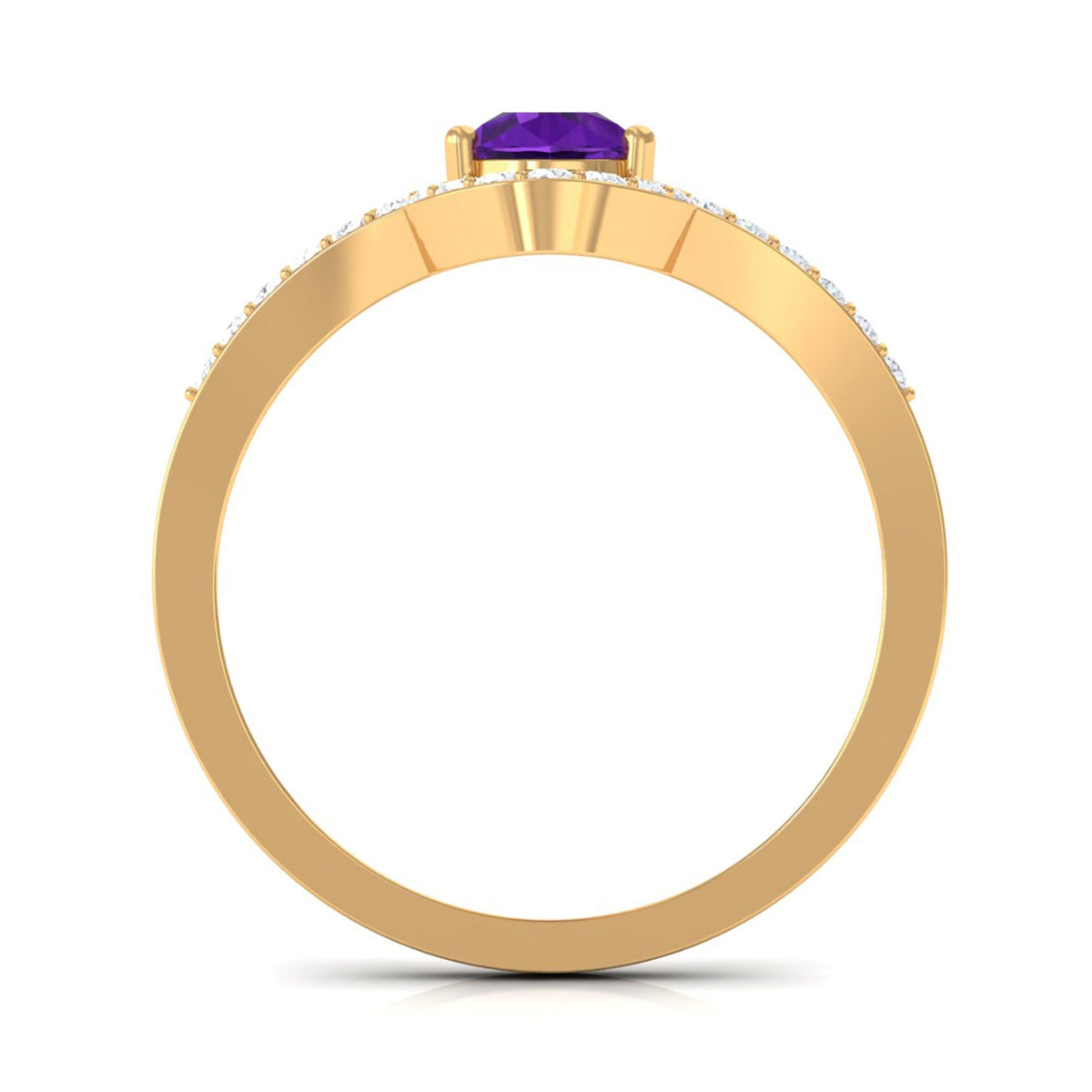 Rosec Jewels Designer 1 Carat Pear Shape Amethyst Chevron Engagement Ring with Diamond, showcasing intricate details and sparkling gemstones.