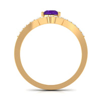 Rosec Jewels Designer 1 Carat Pear Shape Amethyst Chevron Engagement Ring with Diamond, showcasing intricate details and sparkling gemstones.