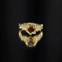 Real Garnet Vintage Engagement Ring in 14K Yellow Gold Plated Silver