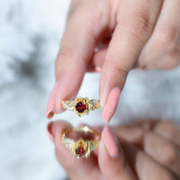 Real Garnet Vintage Engagement Ring in 14K Yellow Gold Plated Silver