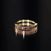 Certified Baguette Garnet Half Eternity Ring in Yellow Gold Plated Silver