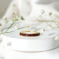 Certified Baguette Garnet Half Eternity Ring in Yellow Gold Plated Silver