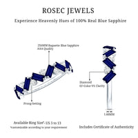 Certified Real Baguette Blue Sapphire Half Eternity Ring with Diamond