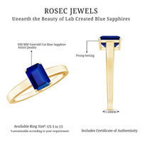 6X8 mm Emerald Cut Lab Created Blue Sapphire Solitaire Engagement Ring