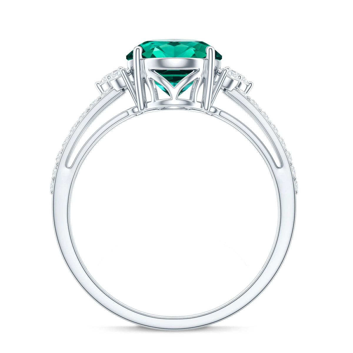 Certified 3 Carat Oval Lab Grown Emerald Split Shank Engagement Ring