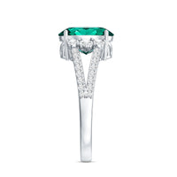 Certified 3 Carat Oval Lab Grown Emerald Split Shank Engagement Ring