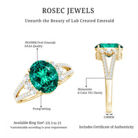 Certified 3 Carat Oval Lab Grown Emerald Split Shank Engagement Ring