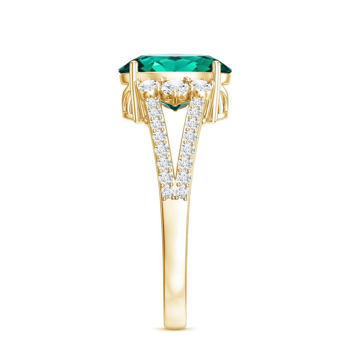 Certified 3 Carat Oval Lab Grown Emerald Split Shank Engagement Ring