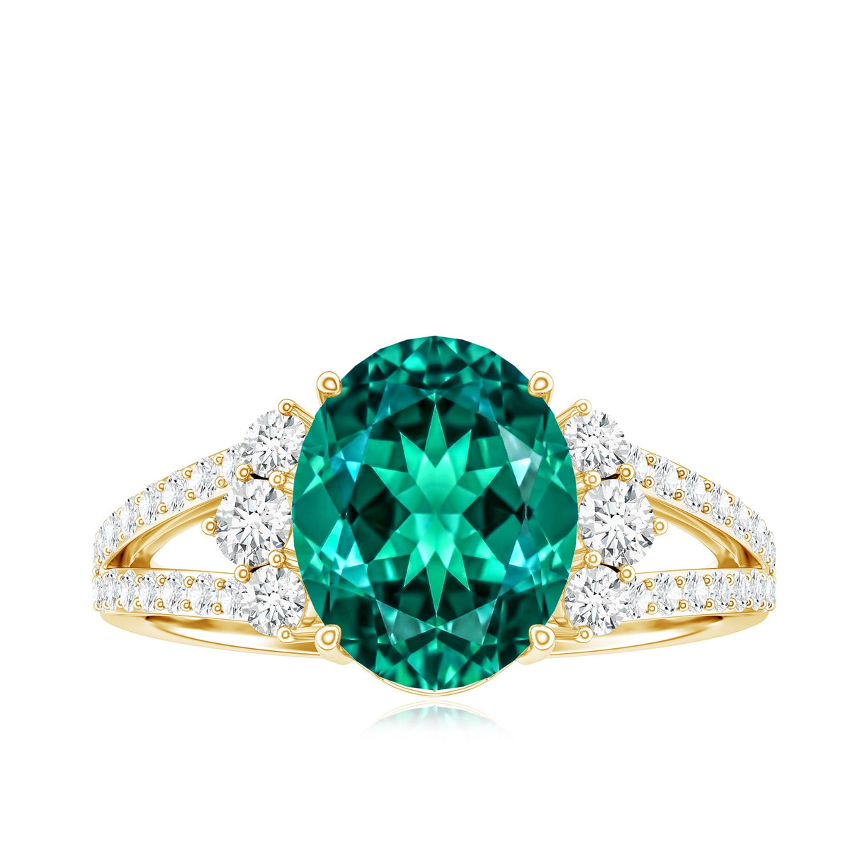 Certified 3 Carat Oval Lab Grown Emerald Split Shank Engagement Ring