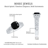 Genuine 2 Carat Black Spinel Vintage Engagement Ring with Diamond