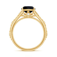 Genuine 2 Carat Black Spinel Vintage Engagement Ring with Diamond