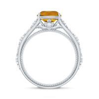 Vintage Style 8mm Citrine Cushion Cut Engagement Ring with Diamond