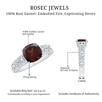 Nature Inspired 3.2 Carat Garnet Cushion Cut Engagement Ring with Diamond