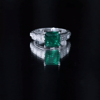 Princess Cut Lab Grown Emerald Solitaire Engagement Ring with Diamond