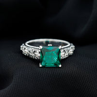 Princess Cut Lab Grown Emerald Solitaire Engagement Ring with Diamond