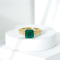 Princess Cut Lab Grown Emerald Solitaire Engagement Ring with Diamond