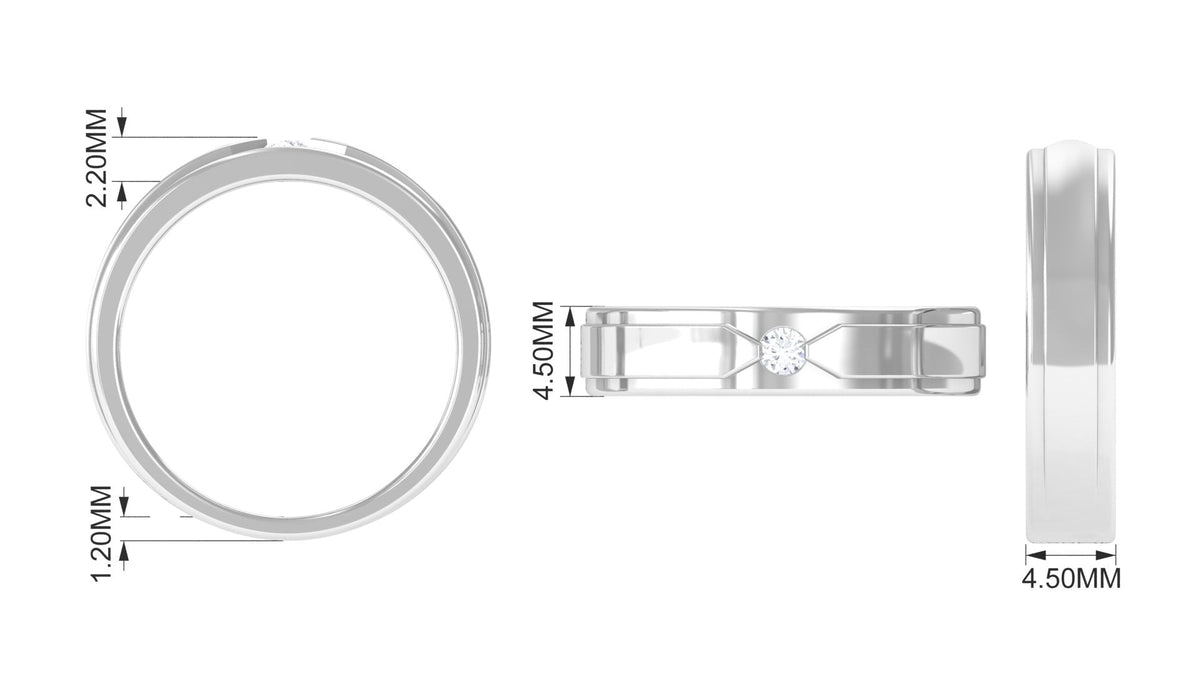 Certified real men's diamond band ring by Rosec Jewels with a sleek, polished gold finish and sparkling diamond accents.