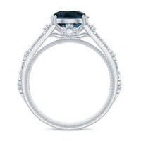8mm round London Blue Topaz vintage engagement ring by Rosec Jewels with certificate, showcasing the blue gemstone set in elegant metal.