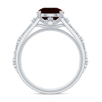 Vintage Looking Garnet Diamond Engagement Ring