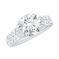 Vintage-style 2 carat moissanite engagement ring with double prong setting by Rosec Jewels, showcasing intricate design and sparkling stone.