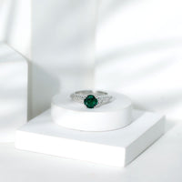 2 Carat Round Lab Created Emerald Antique Looking Engagement Ring with Diamond