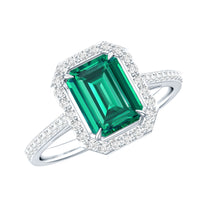 1.6 Carat Emerald Cut Lab Created Emerald Engagement Ring With Moissanite Halo