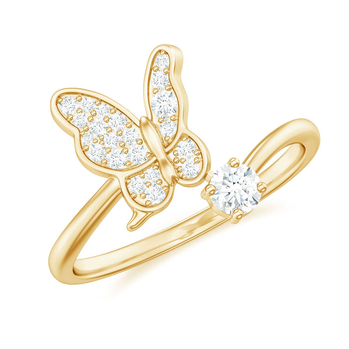Natural diamond butterfly ring by Rosec Jewels featuring a detailed butterfly design and a certificate of authenticity.
