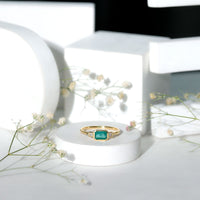 Octagon shape Emerald and Diamond East-West Promise Ring in Bezel Setting