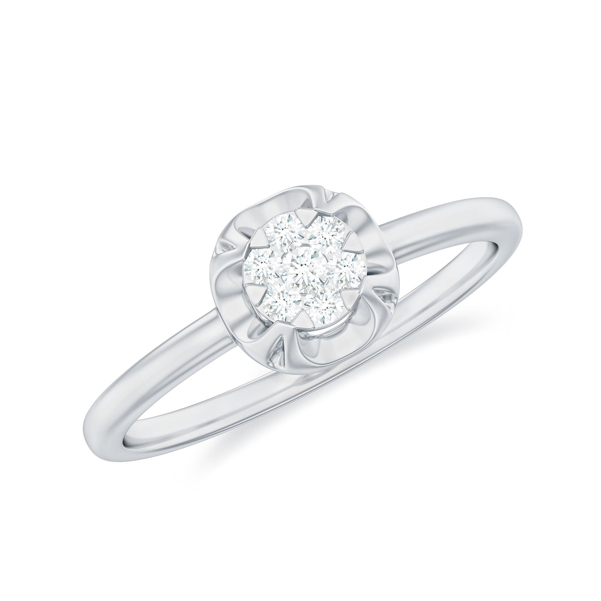 Round shape diamond promise ring in illusion setting by Rosec Jewels, featuring a sparkling diamond centerpiece with a polished band.