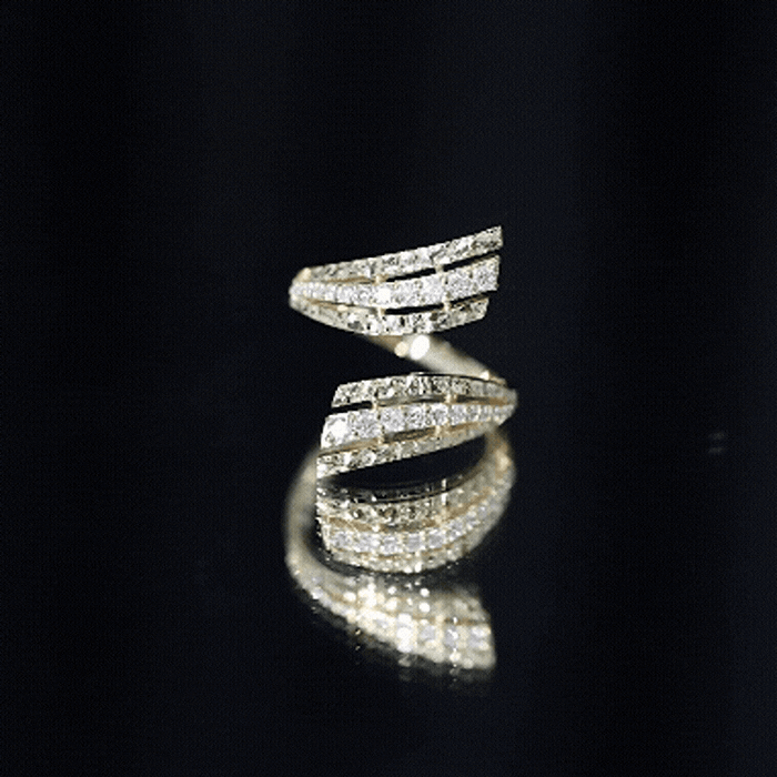 Yellow gold certified diamond statement ring in prong setting by Rosec Jewels, showcasing a sparkling central diamond and elegant design.