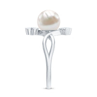 Cultured 7.48 carat white pearl bypass engagement ring with diamonds by Rosec Jewels, featuring elegant design and sparkling accents.
