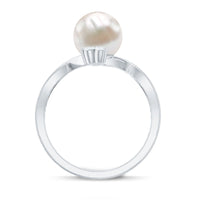 Rosec Jewels cultured 7.48 carat white pearl bypass engagement ring with diamond accents, showcasing elegant design and craftsmanship.