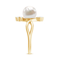 Cultured 7.48 carat white pearl bypass engagement ring with diamonds by Rosec Jewels, showcasing elegant design and sparkling accents.